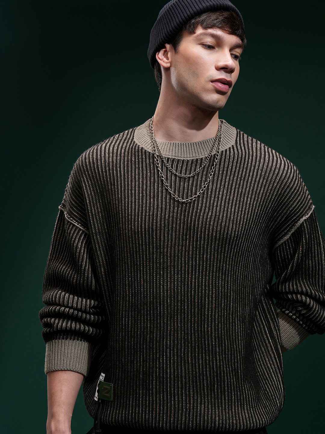 

HIGHLANDER Men Embellished Round Neck Sweater, Black