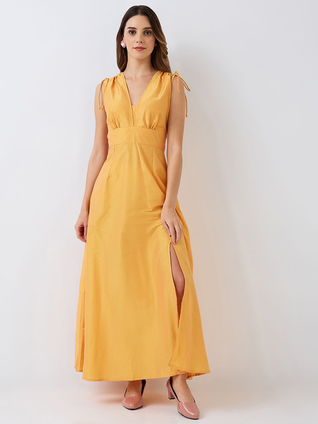 

HERE&NOW Solid Silk Maxi Dress, Yellow