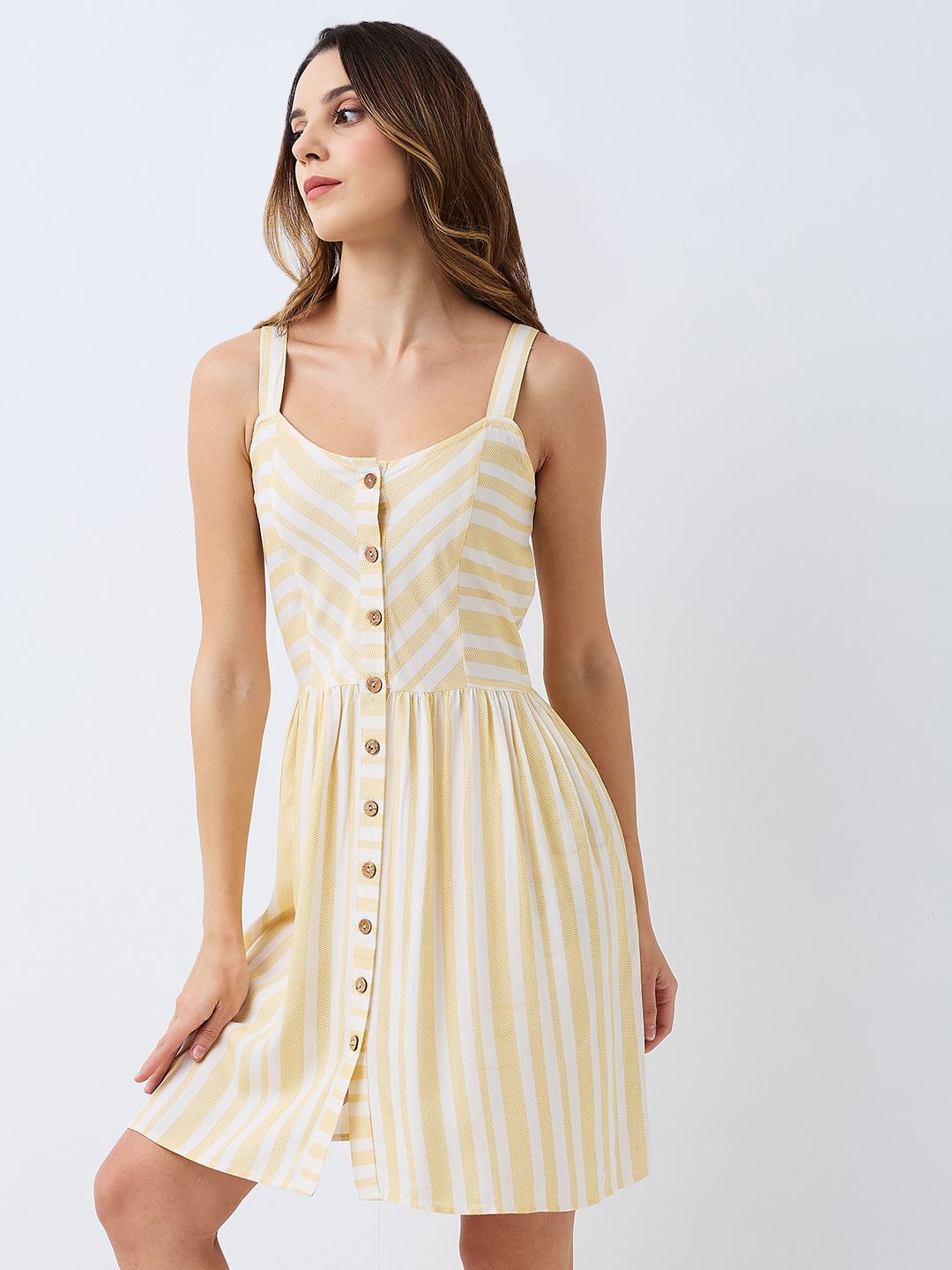 

HERE&NOW Striped Fit and Flare Dress, Yellow