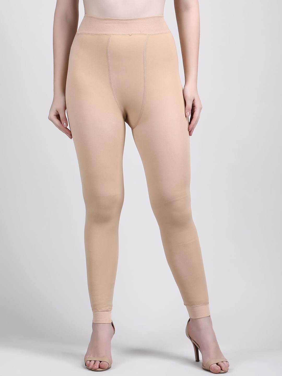 

DUNBERRY LONDON Women Ribbed Mid-Rise Thermal Bottoms, Beige