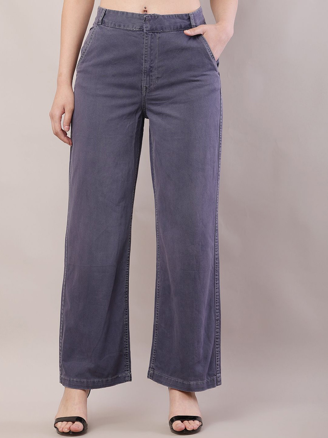

NoBarr Women Wide Leg Cotton Trousers, Grey