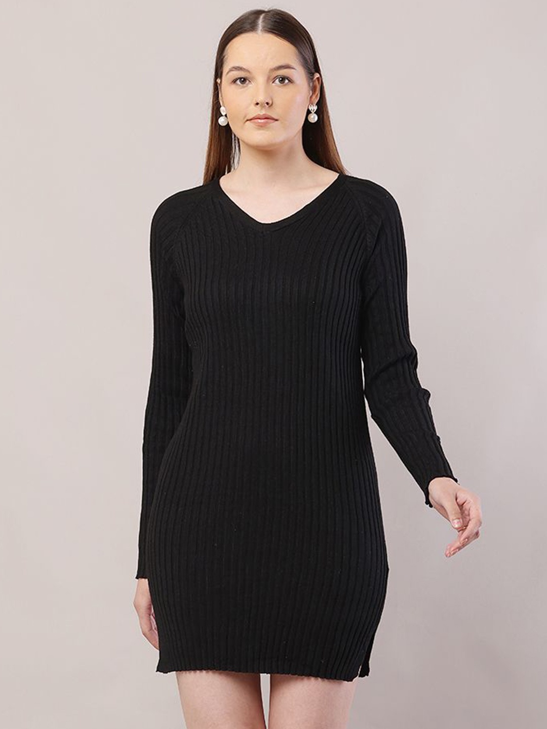 

NoBarr V-Neck Mini Jumper Dress, Black