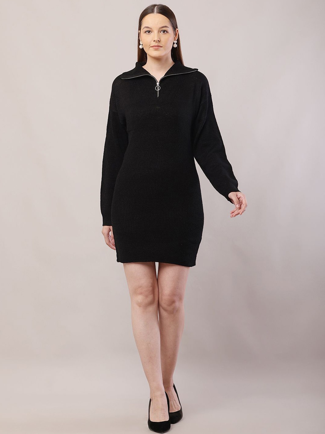 

NoBarr Shirt Collar Jumper Dress, Black