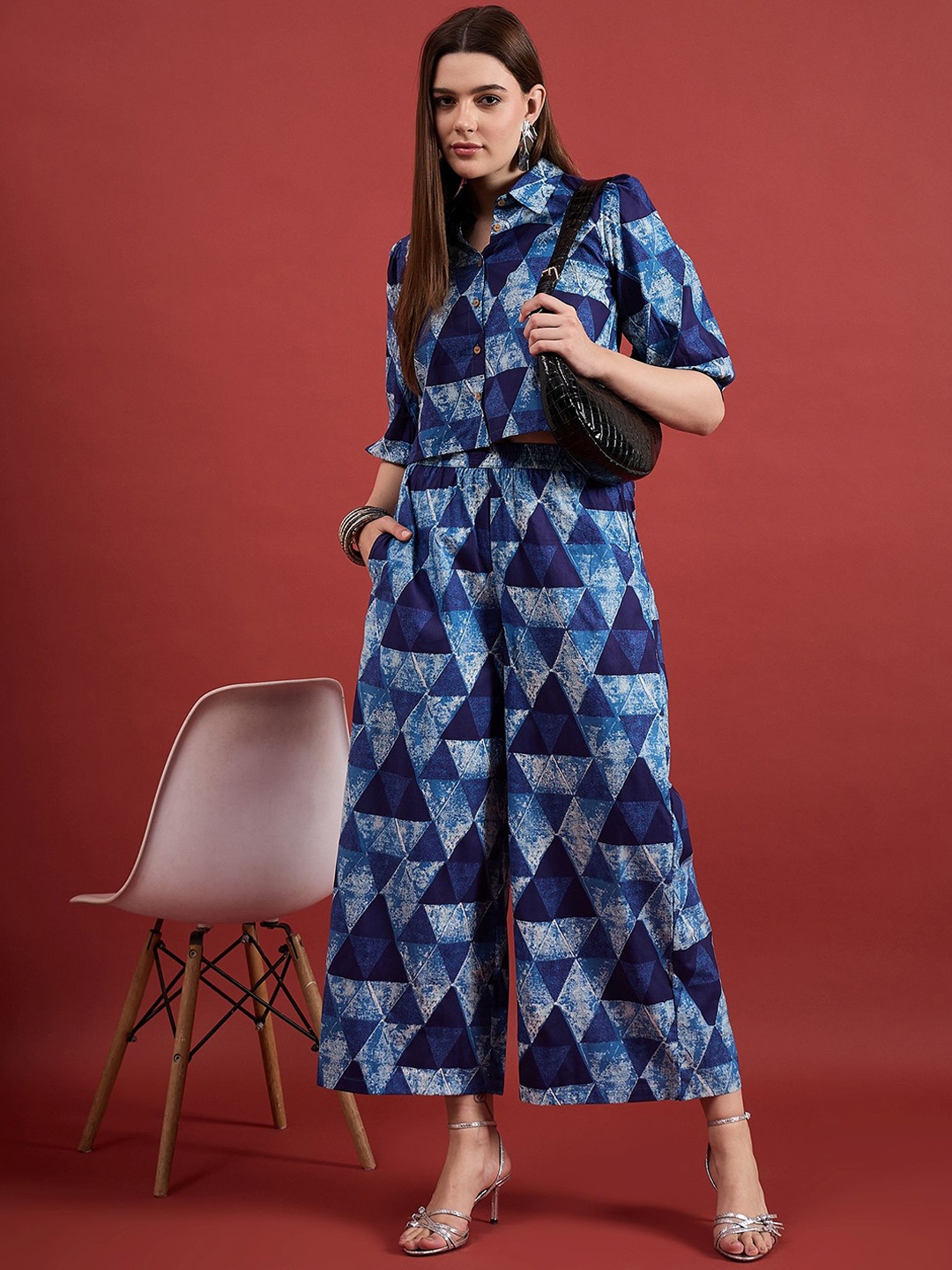 

All About You Triangle Printed Pure Cotton Shirt & Trousers, Blue