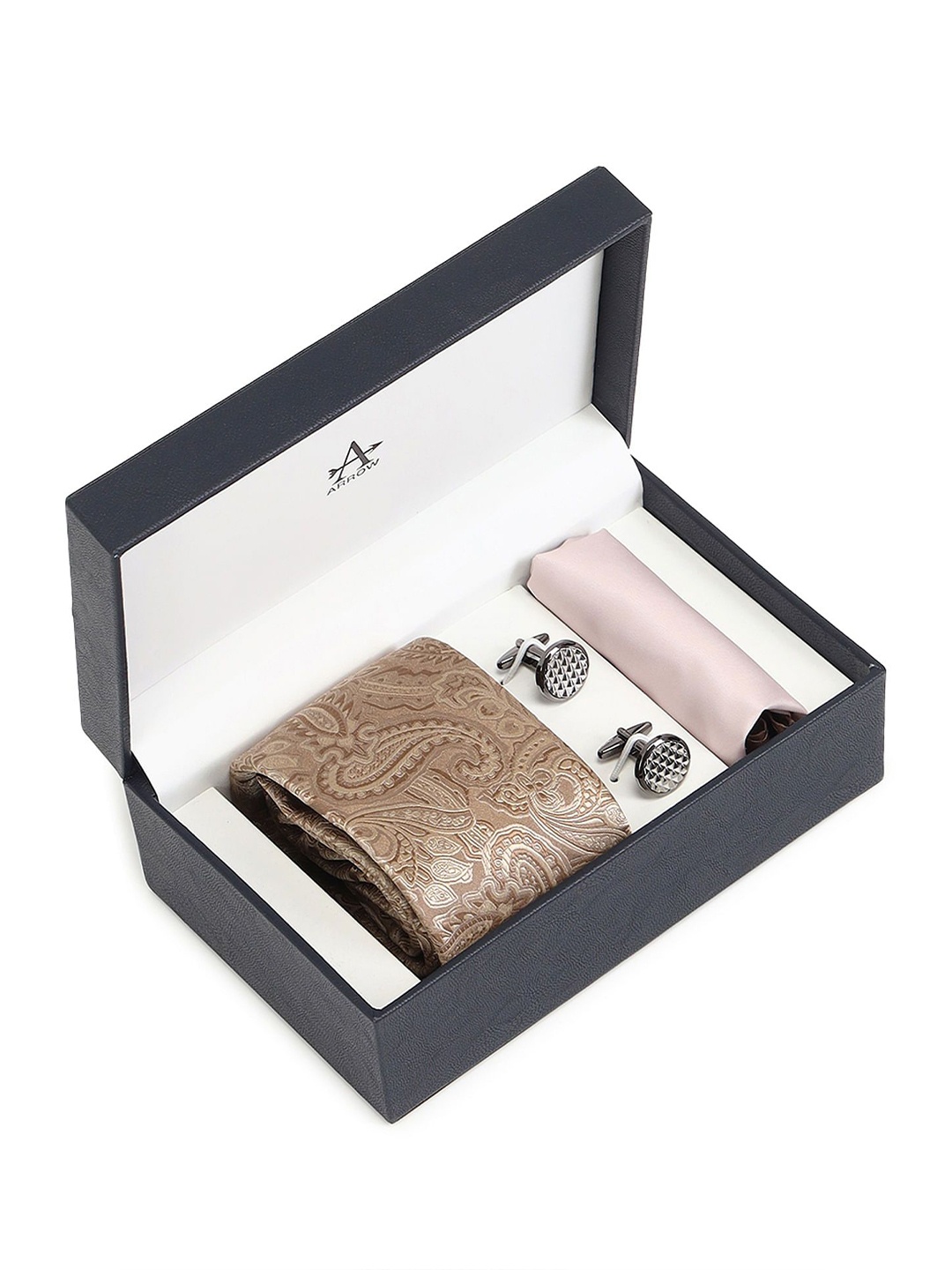 

Arrow Men Accessory Gift Set of Tie, Cufflinks, Pocket Square, Beige