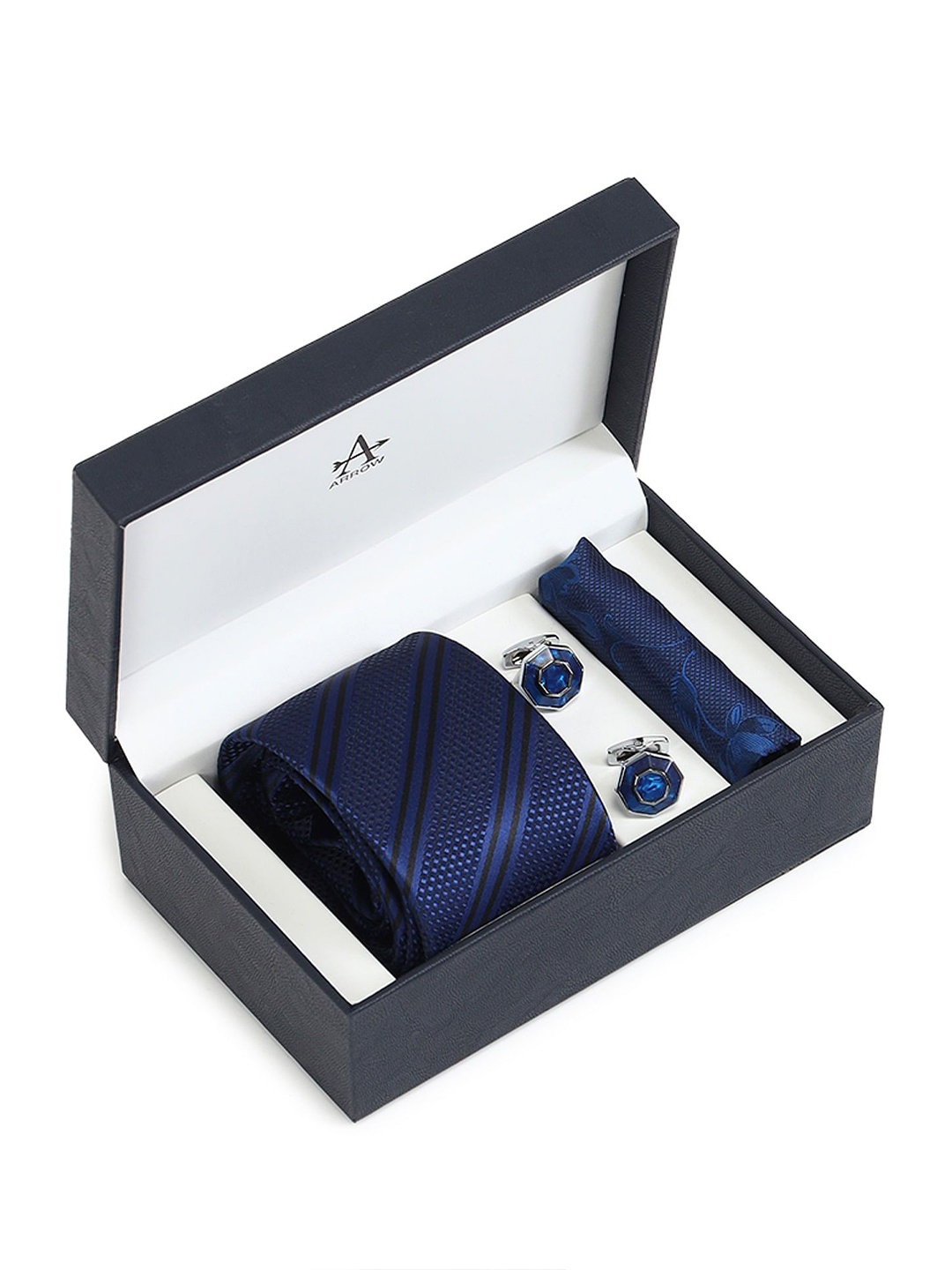 

Arrow Men Accessory Gift Set of Tie, Cufflinks, Pocket Square, Navy blue