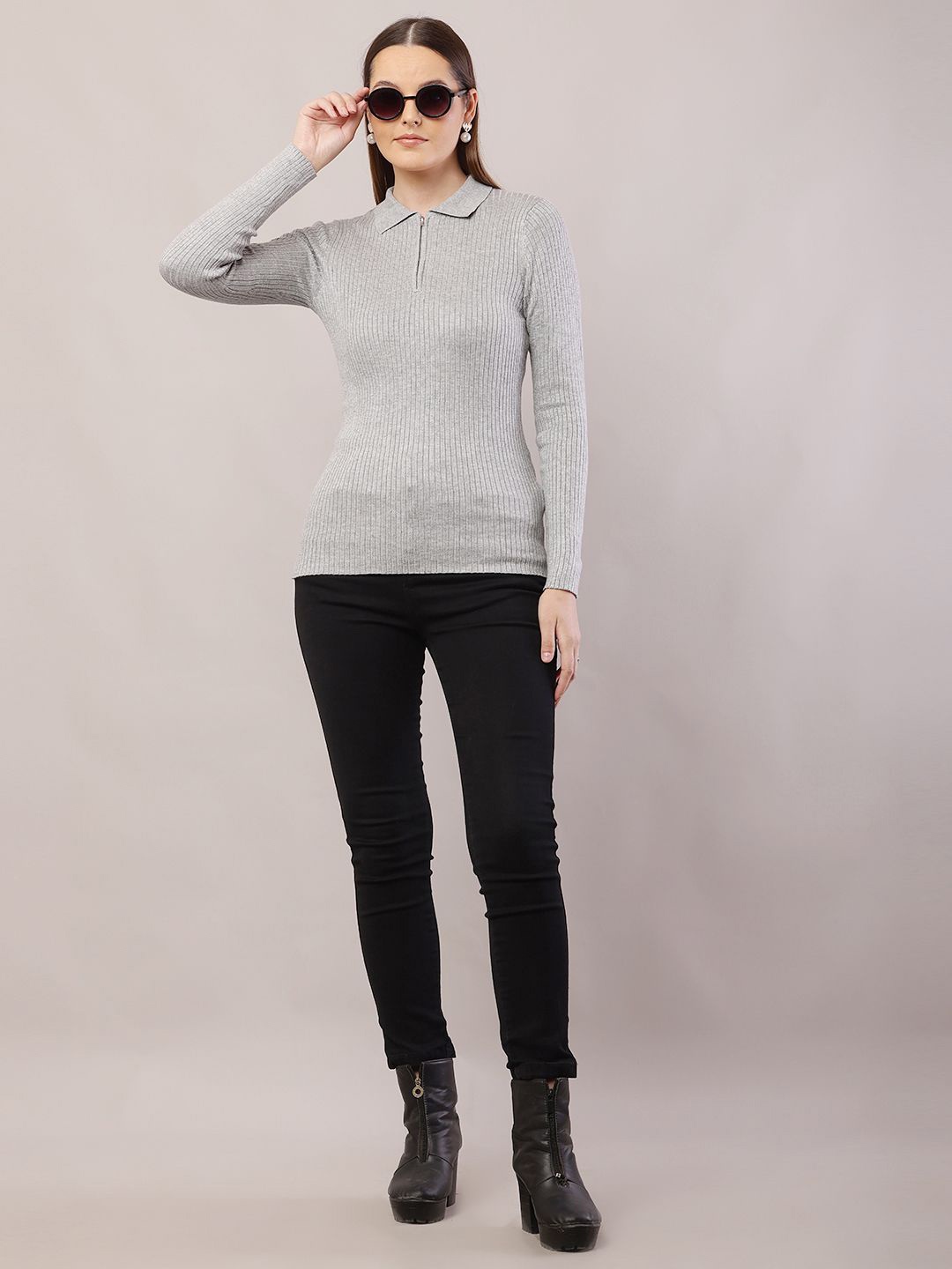 

NoBarr Women Ribbed Pullover Sweaters, Grey