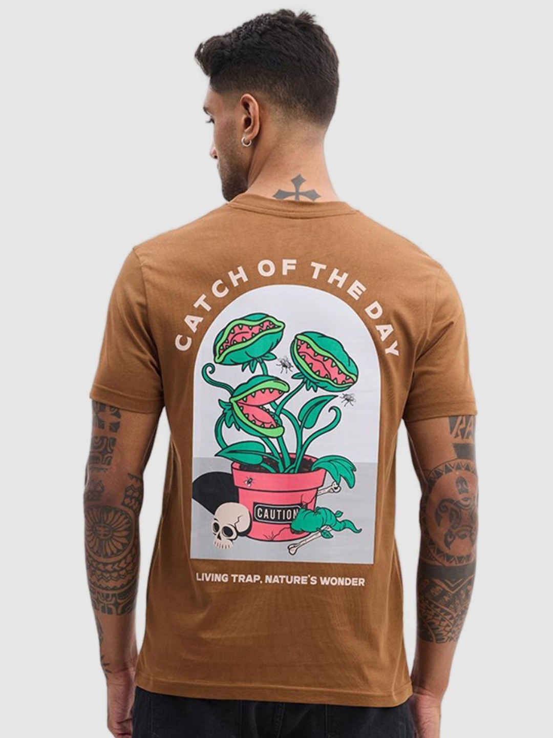 

Snitch Brown Graphic Printed Round Neck Slim Fit Cotton Casual T-shirt