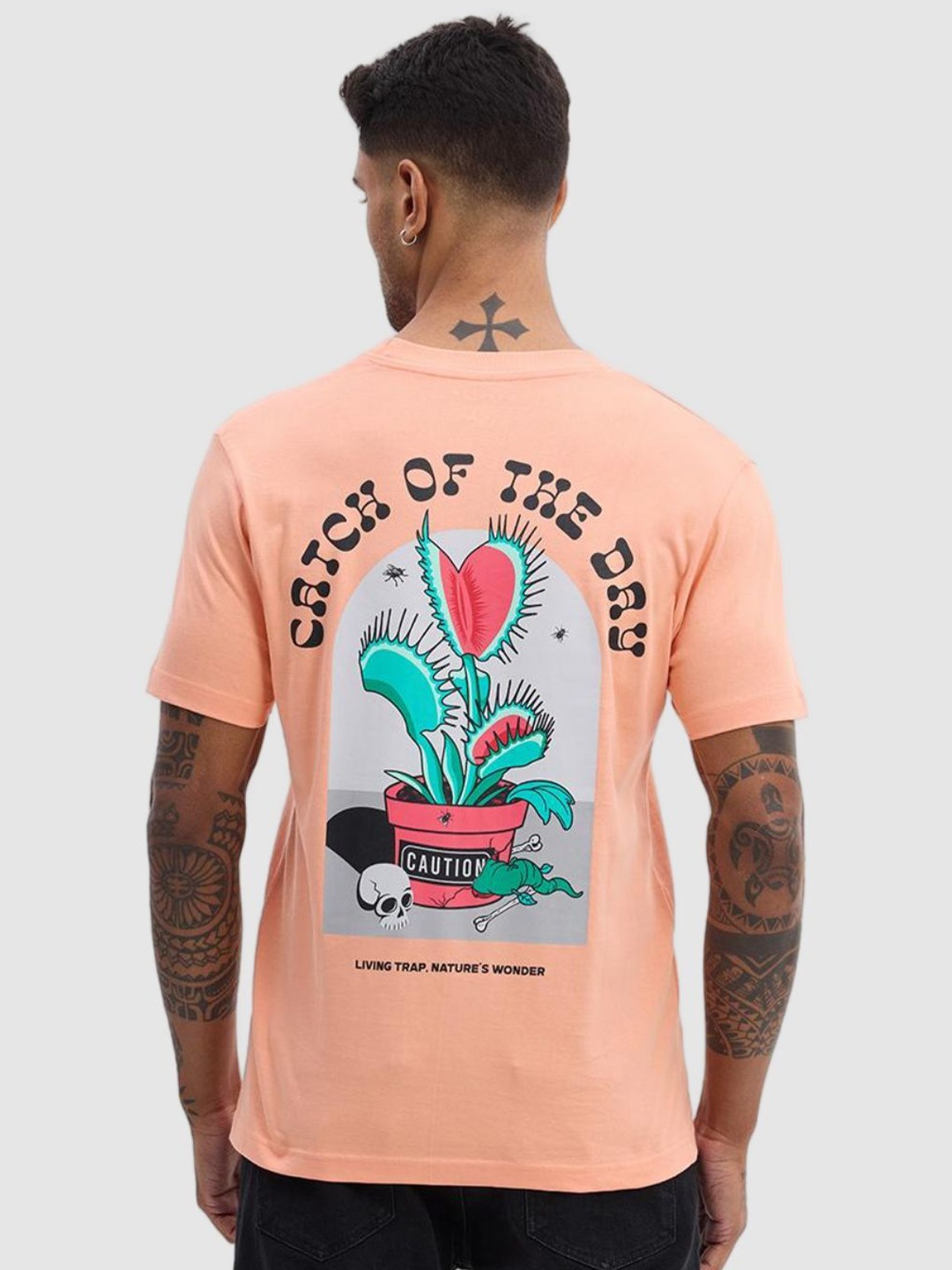 

Snitch Peach-Coloured Typography Printed Round Neck Slim Fit Cotton Casual T-shirt
