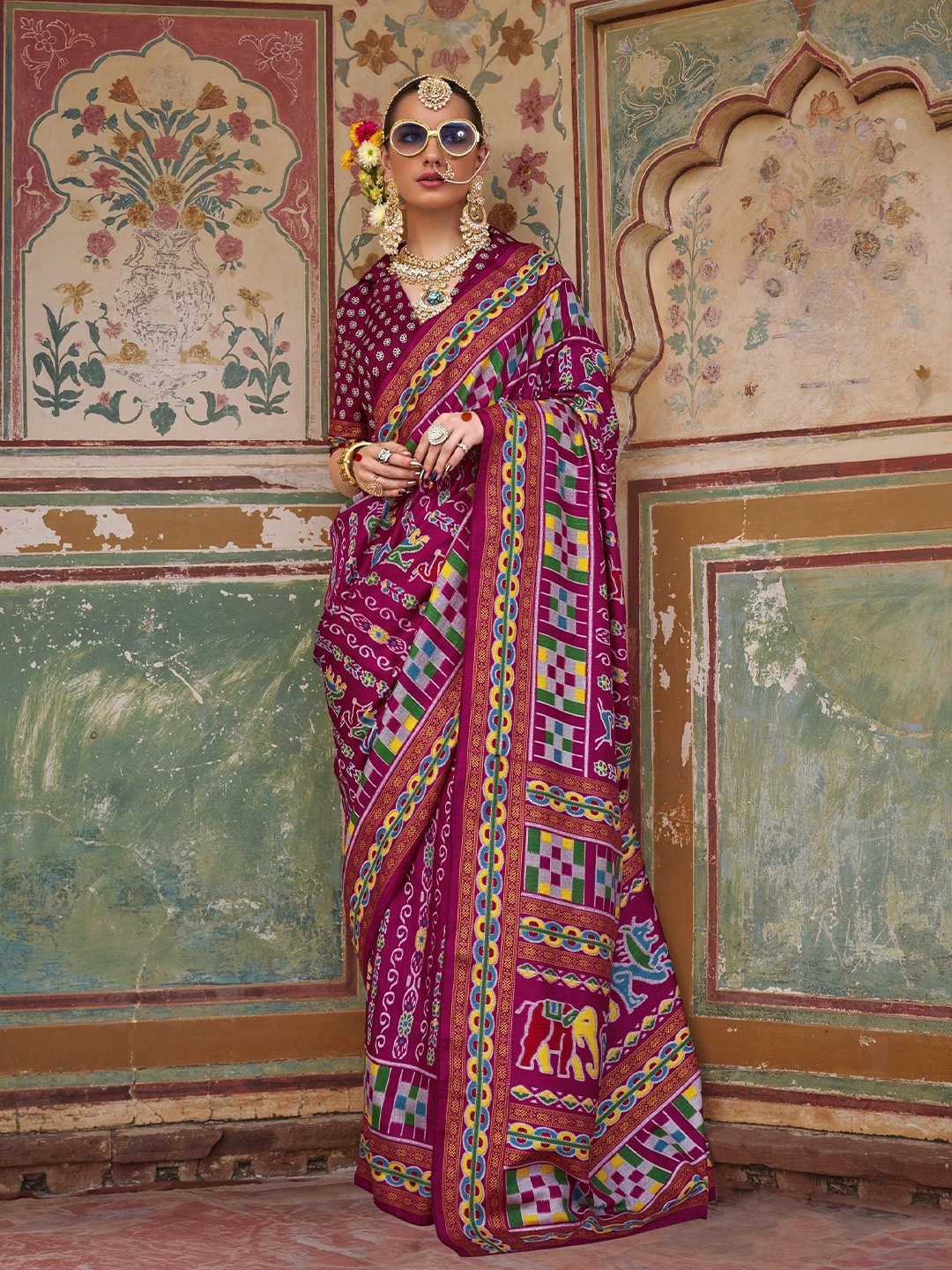 

MAHALASA Ethnic Motifs Pure Silk Patola Saree, Purple