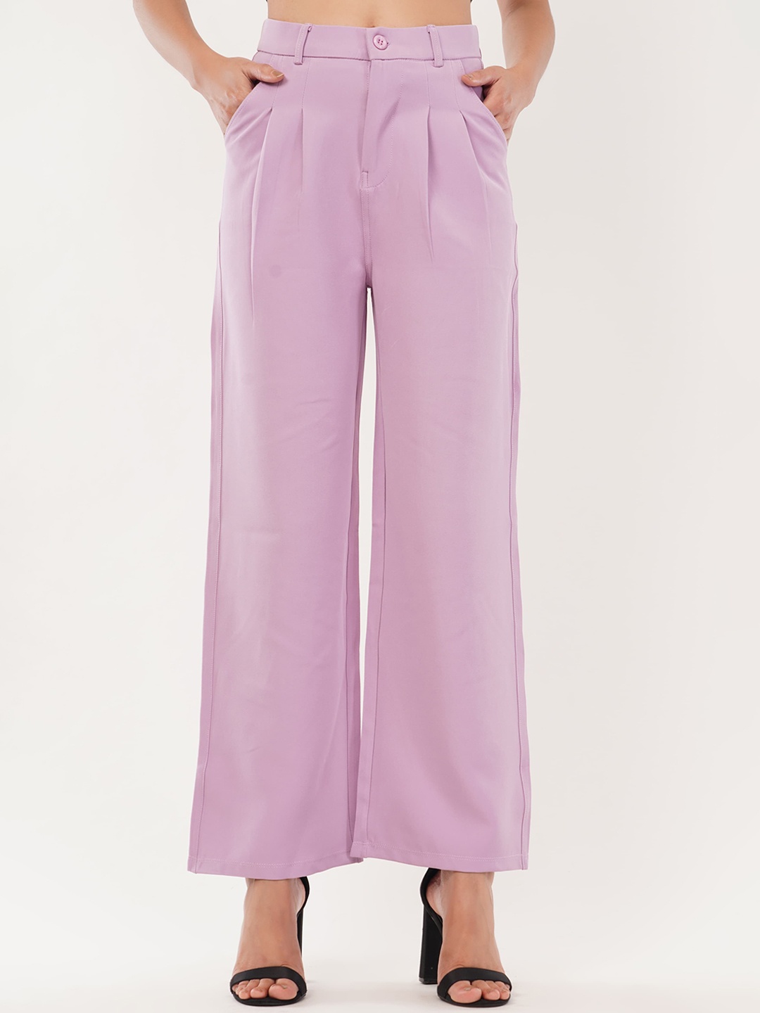 

HIGH BUY Women Relaxed Loose Fit High-Rise Pleated Wide Leg Trouser, Lavender