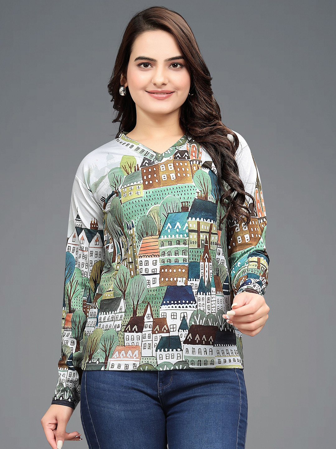 

VGHCFASHION Graphic Printed Round Neck Woollen Casual T-shirt, Grey