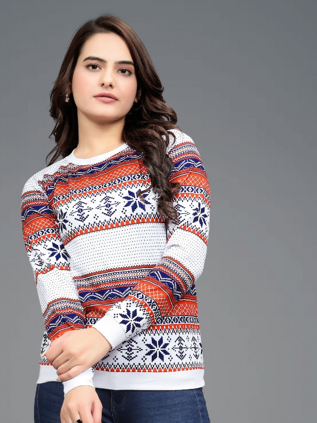 

VGHCFASHION Floral Printed Round Neck Woollen Casual T-shirt, Maroon