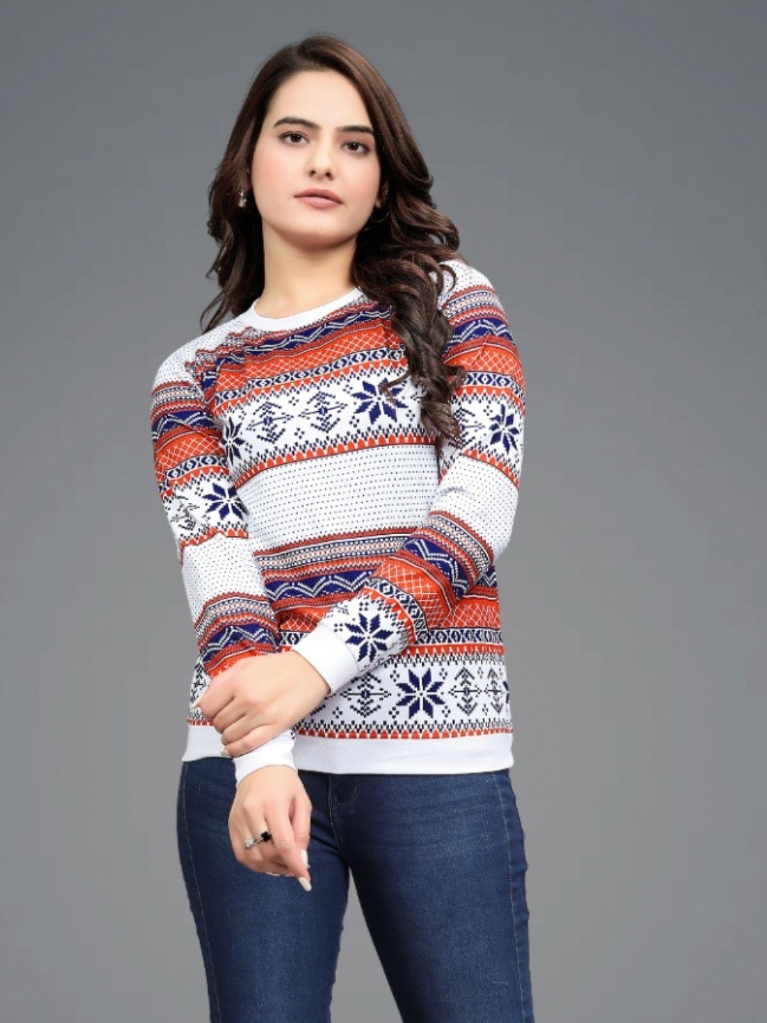 

VGHCFASHION Floral Printed Round Neck Woollen Casual T-shirt, Maroon