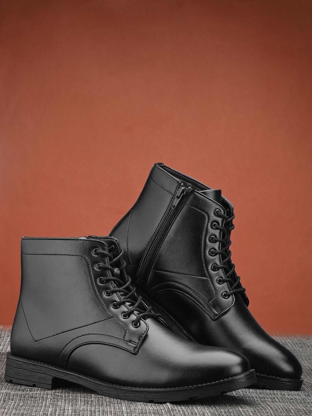 

The Roadster Lifestyle Co. Men Black Round Toe Mid-Top Lace Up Regular Boots