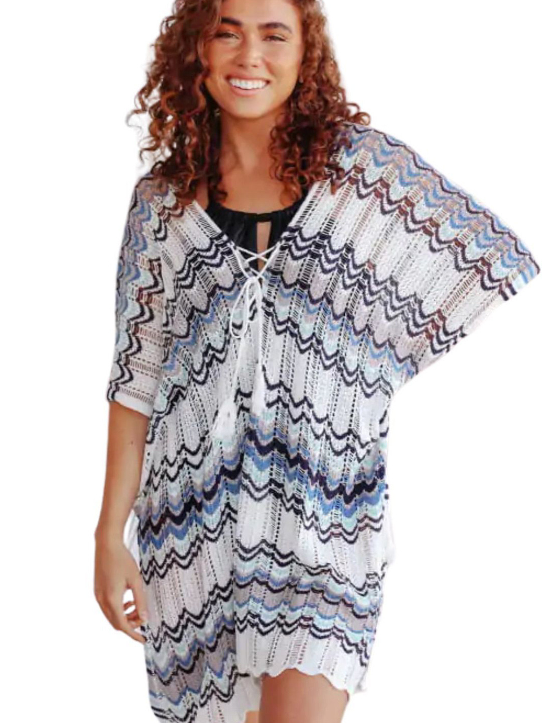 

ANGEL CROSHET Wave Knitted Oversized Swimwear Cover up Top, White