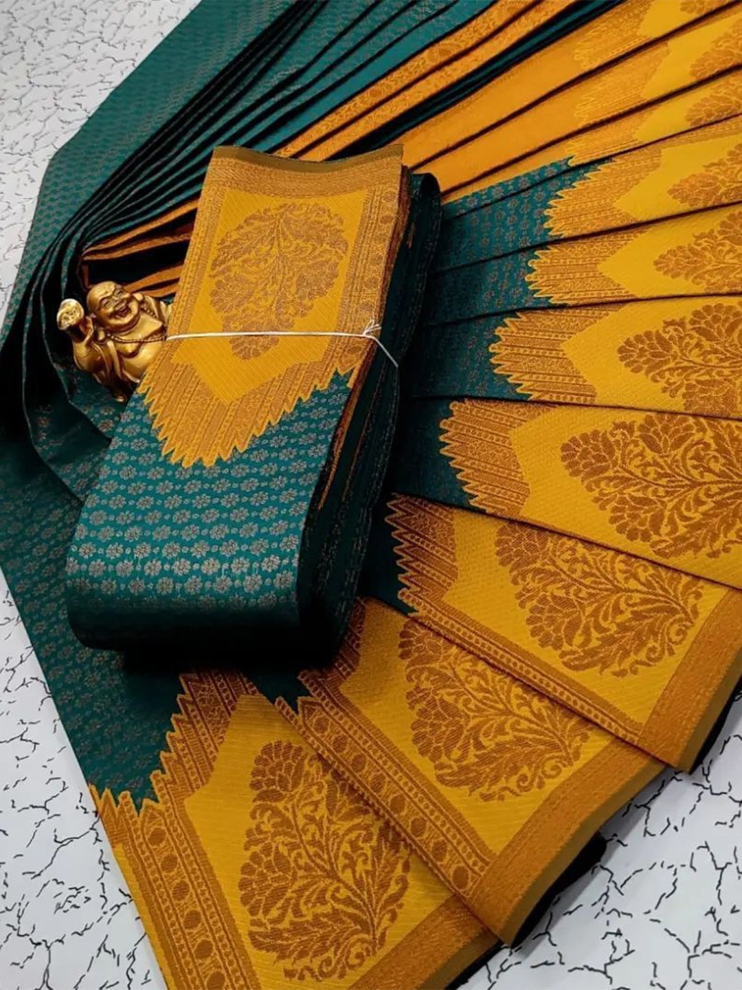 

Marziyaa Ethnic Woven Design Zari Silk Cotton Banarasi Saree, Sea green