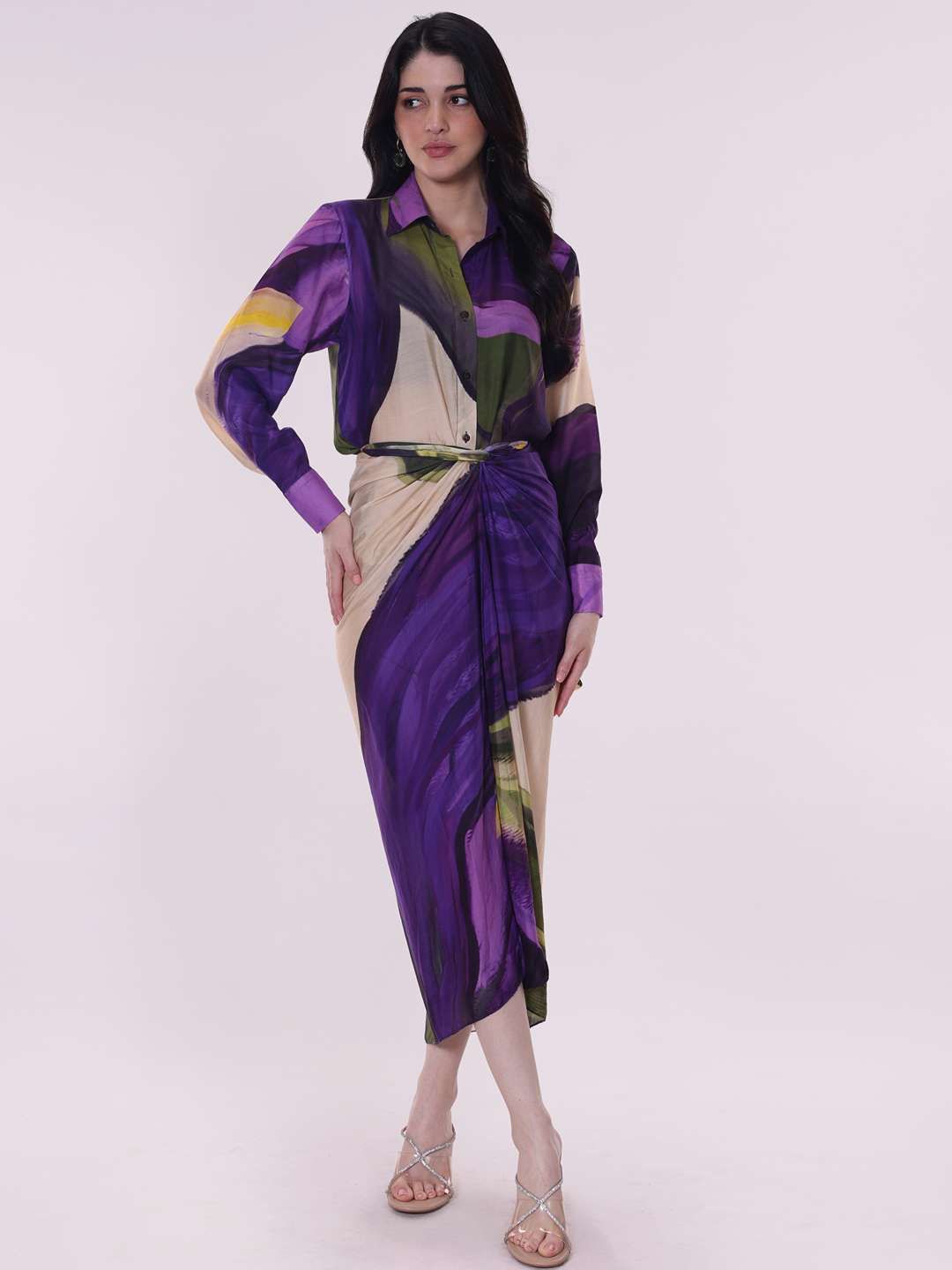 

POPPI Wisteria Printed Wraped Skirt Set, Purple