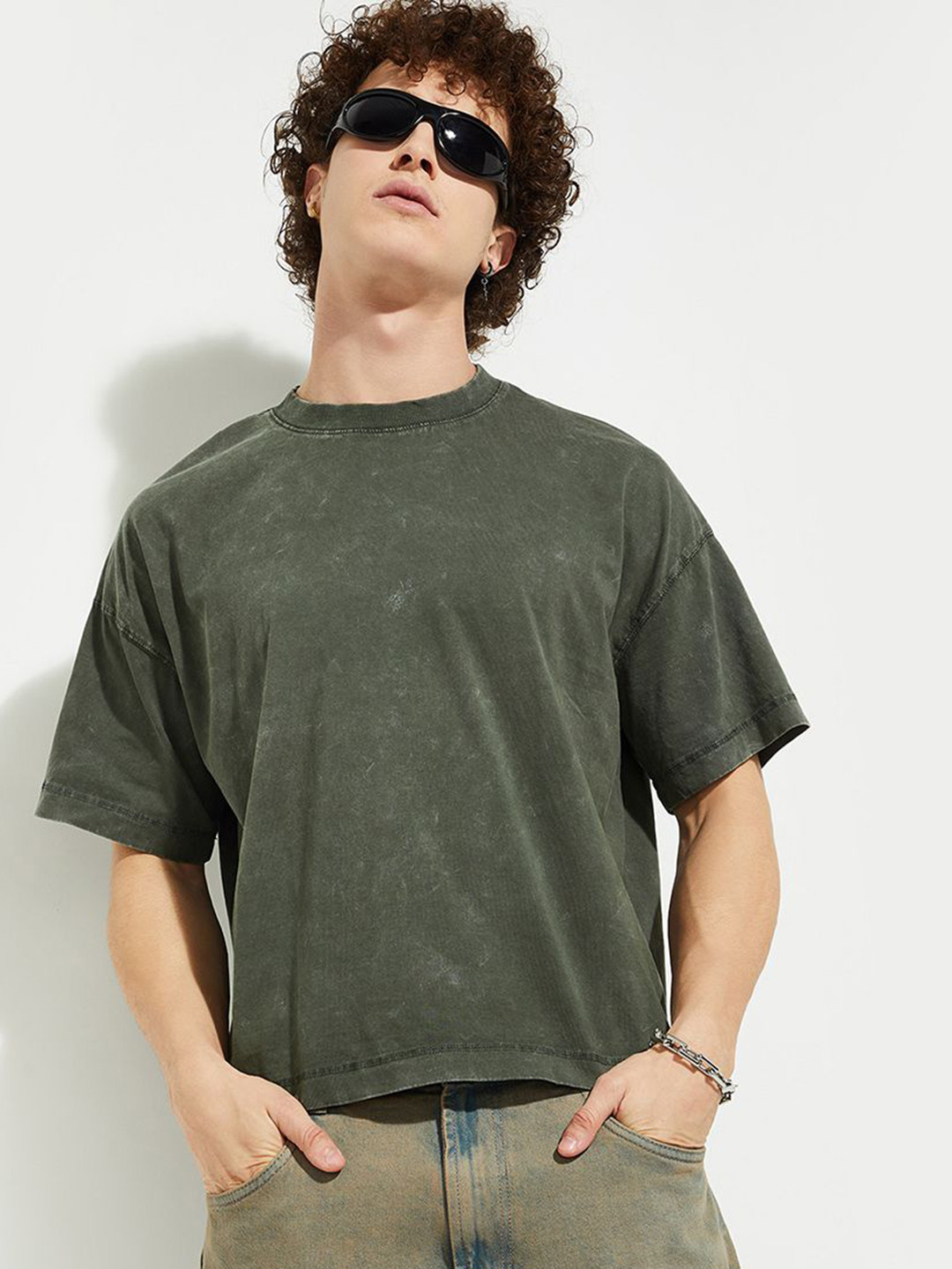 

MAX URB_N Men Acid Washed Oversized T-shirt, Green