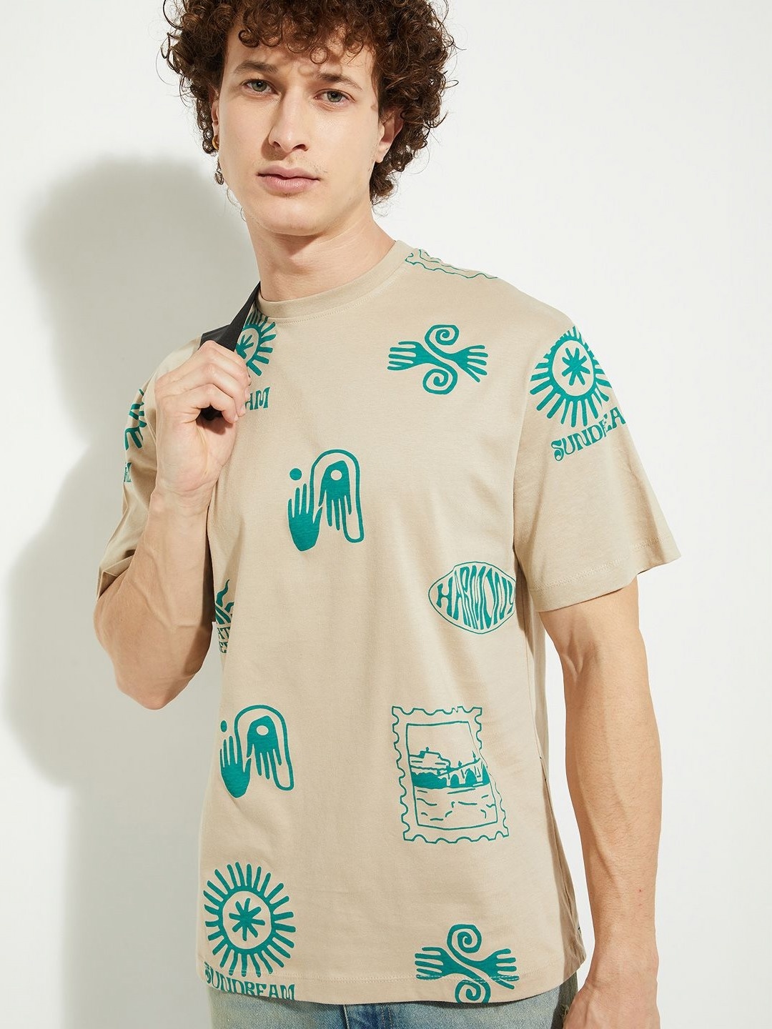 

MAX URB_N Men Printed T-shirt, Beige