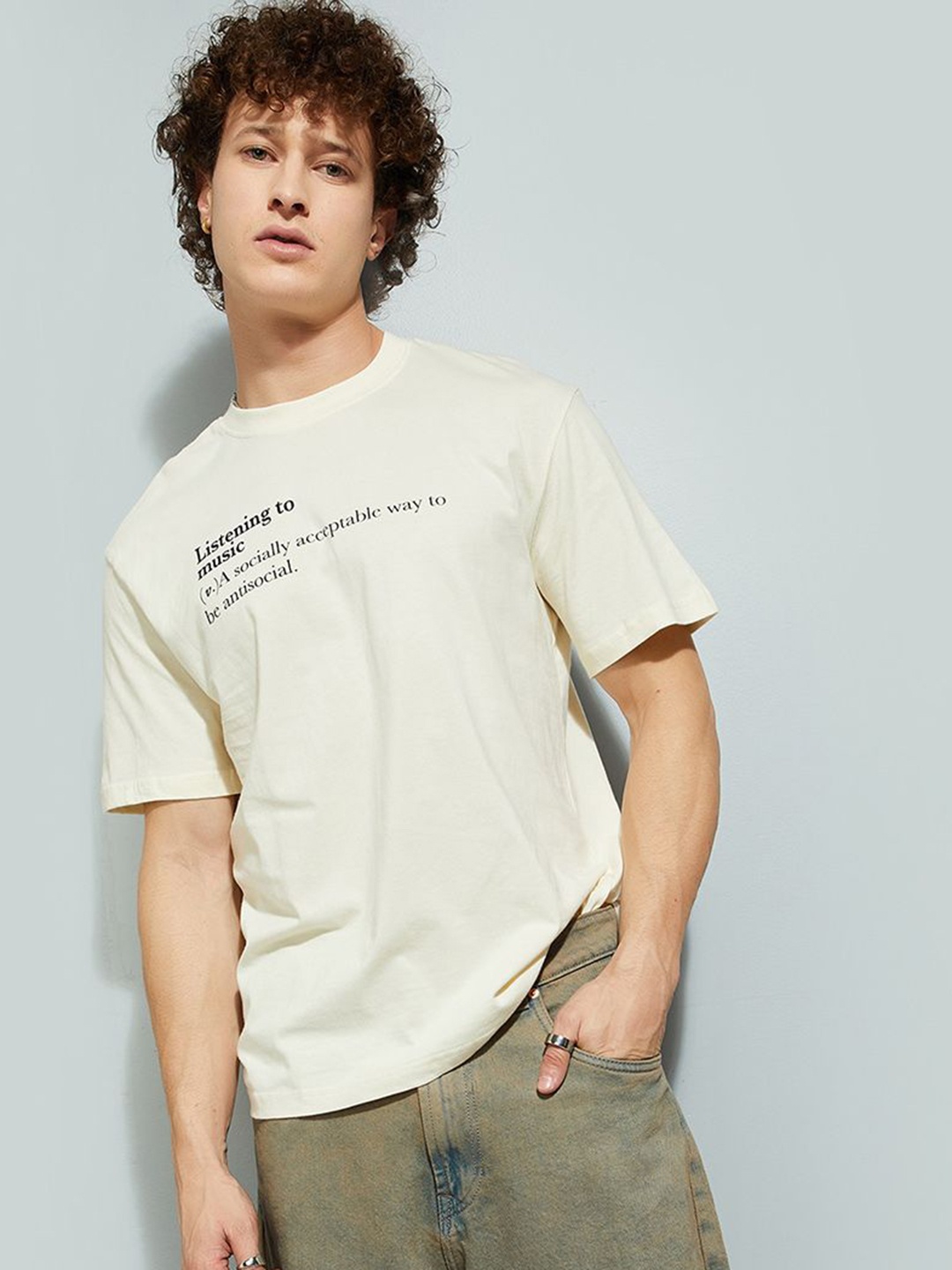 

MAX URB_N Men Printed T-shirt, Beige