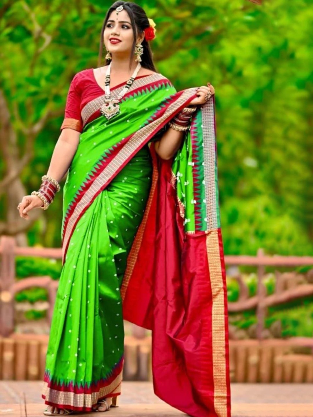 

Shopeezy Tex Fab Floral Woven Design Zari Sambalpuri Saree, Green