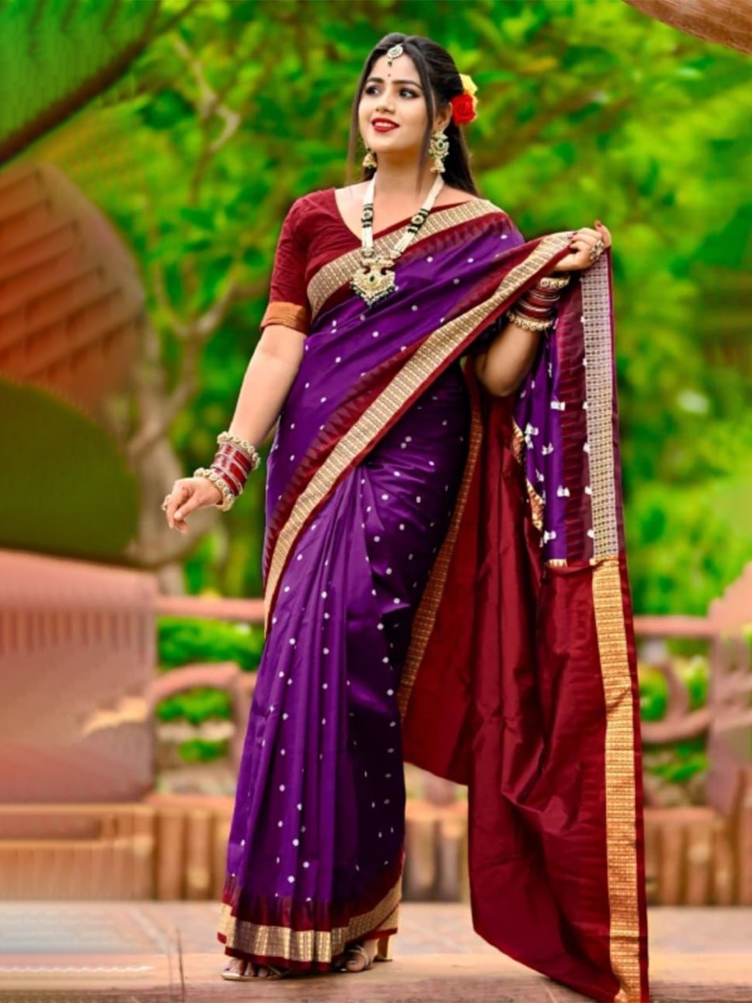 

Shopeezy Tex Fab Floral Woven Design Zari Sambalpuri Saree, Purple