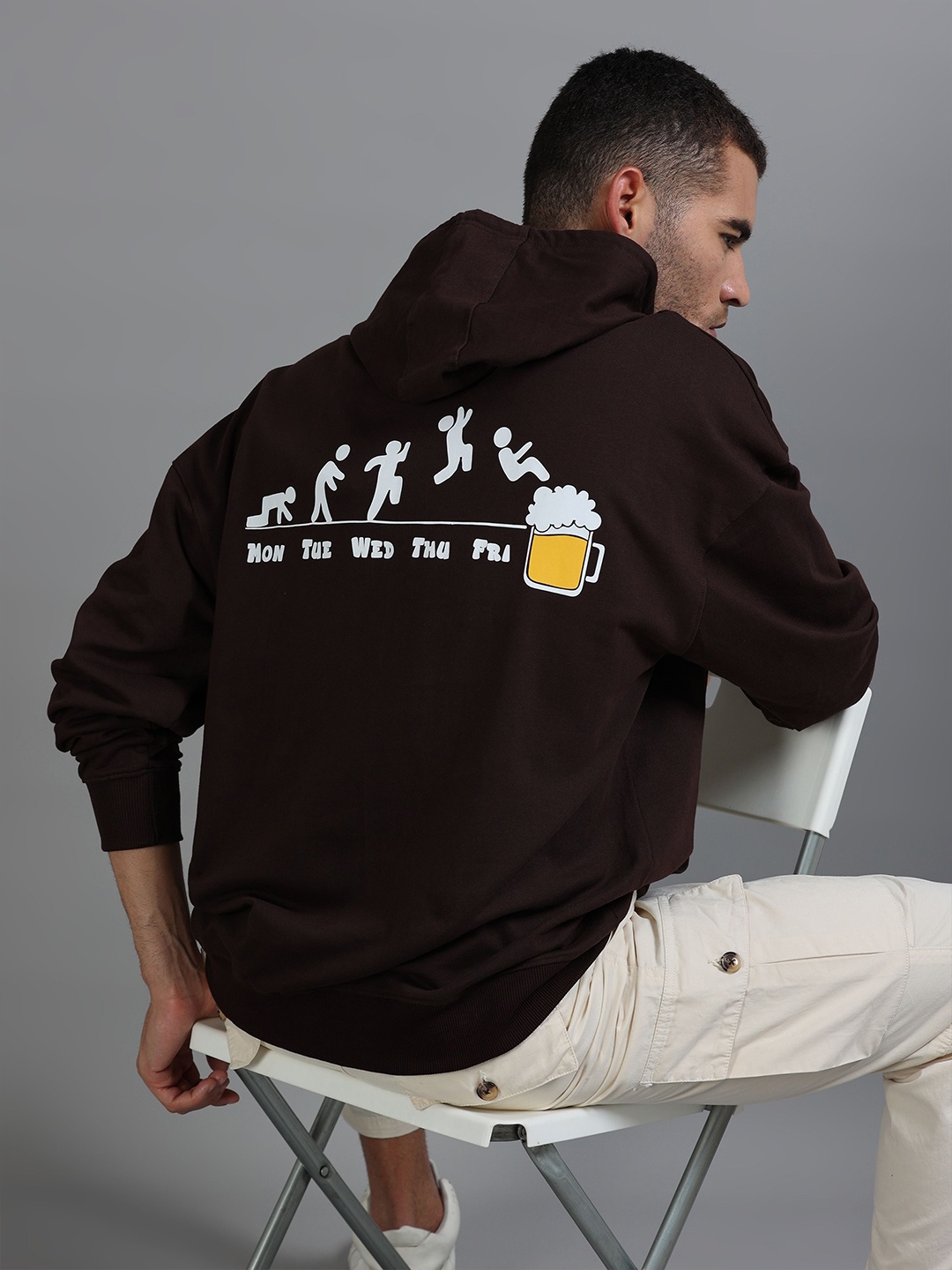 

SILISOUL Men Printed Hooded Sweatshirt, Brown