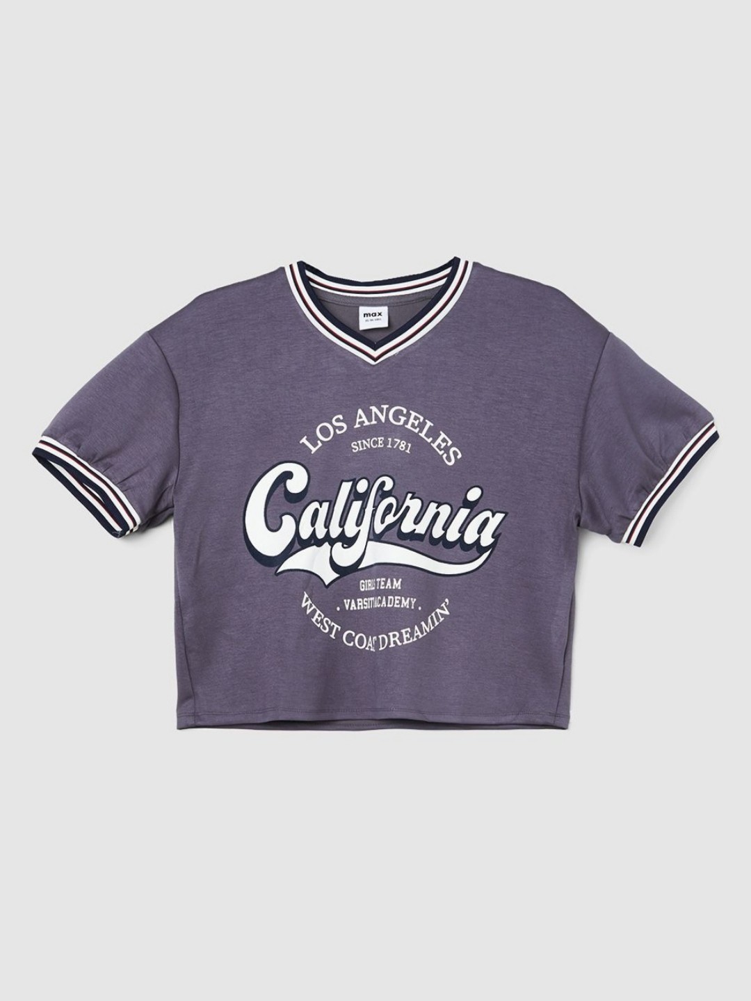

max Girls Typography Printed V-Neck T-shirt, Purple