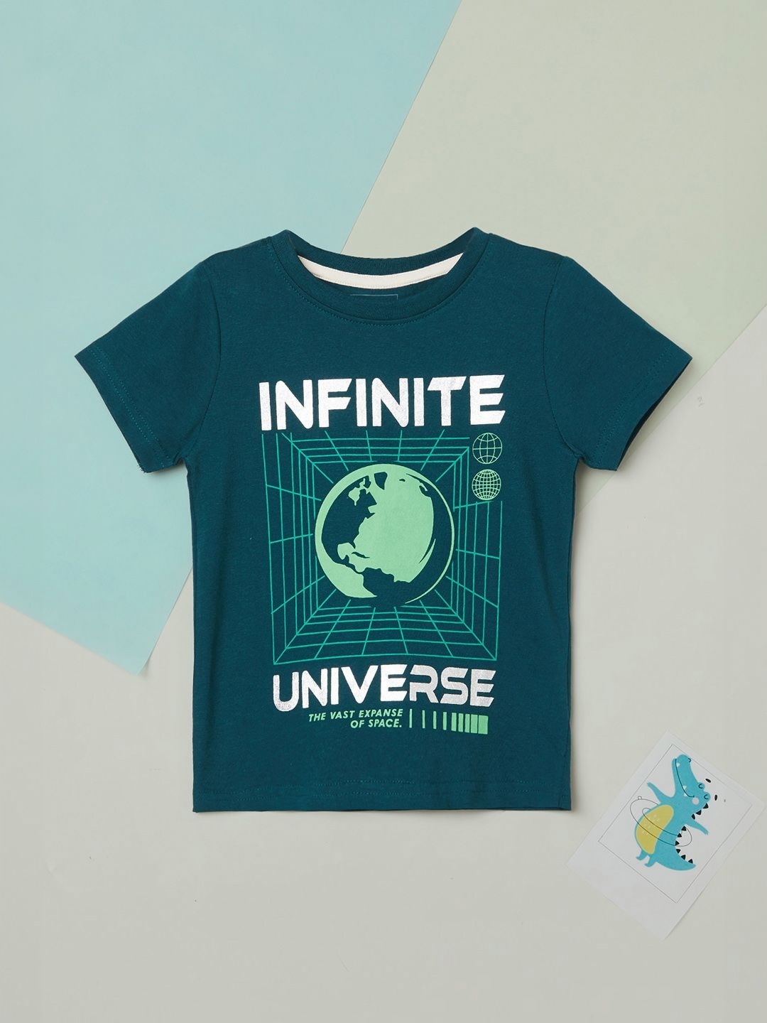 

max Boys Graphic Printed Round Neck Cotton T-shirt, Teal