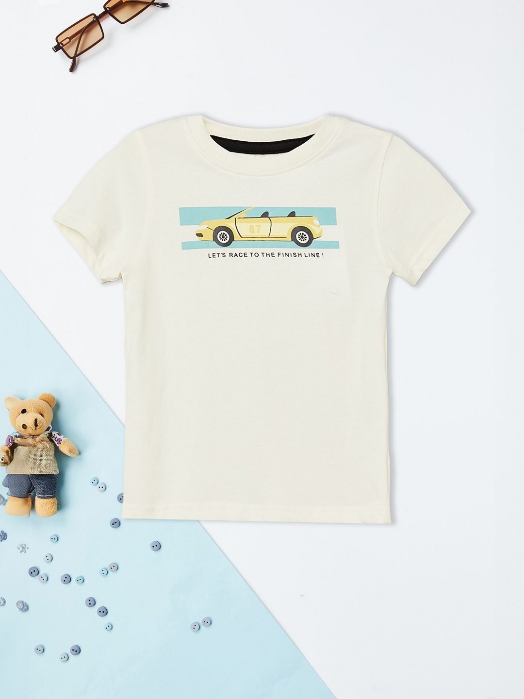 

max Boys Typography Printed Round Neck Cotton T-shirt, Off white