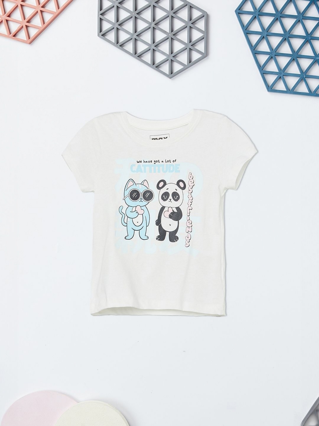 

max Girls Graphic Printed Round Neck Cotton T-shirt, Off white