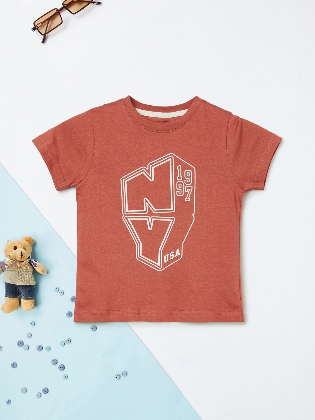 

max Boys Typography Printed Round Neck Cotton T-shirt, Orange