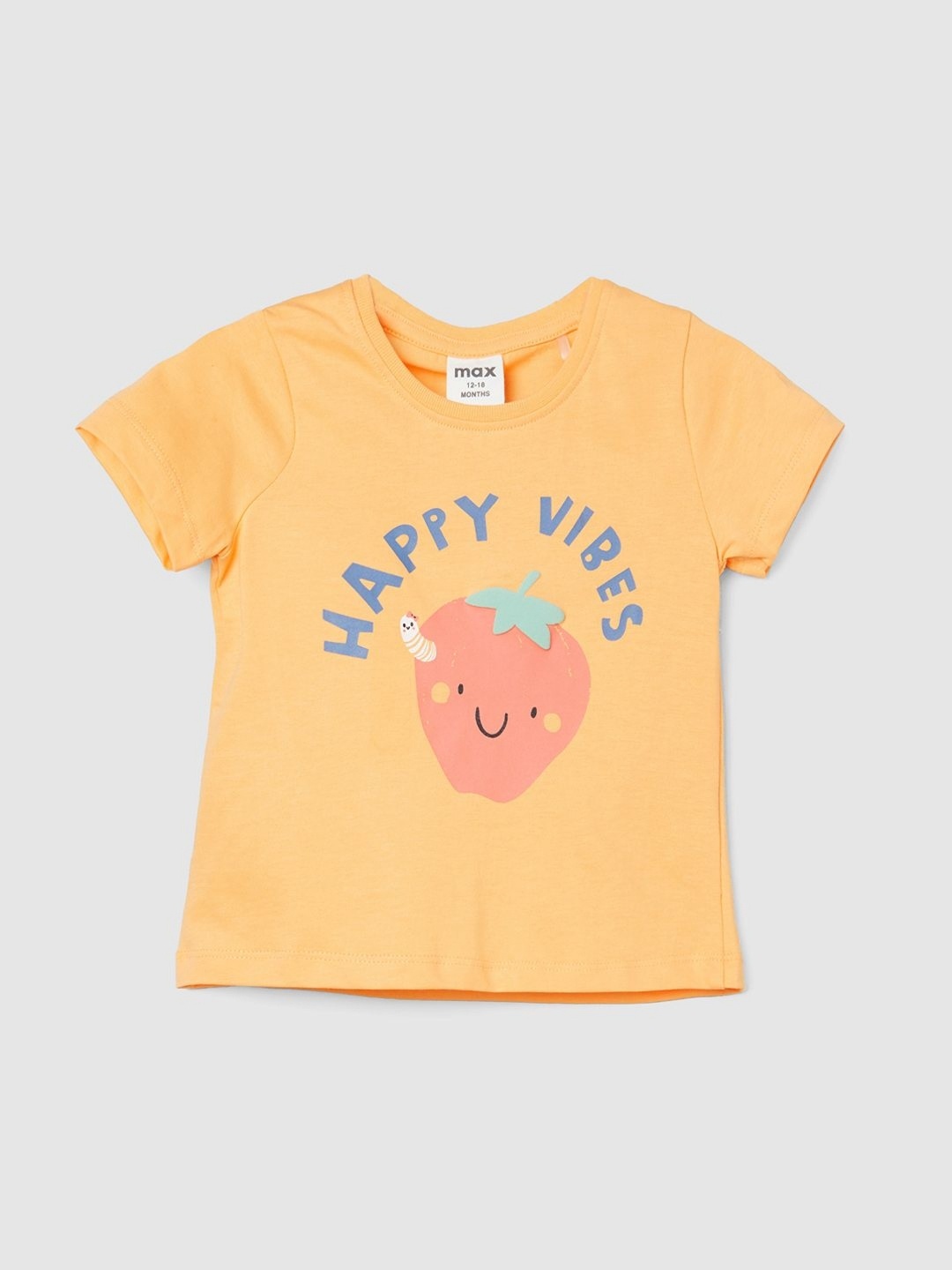 

max Girls Typography Printed Round Neck Cotton T-shirt, Orange