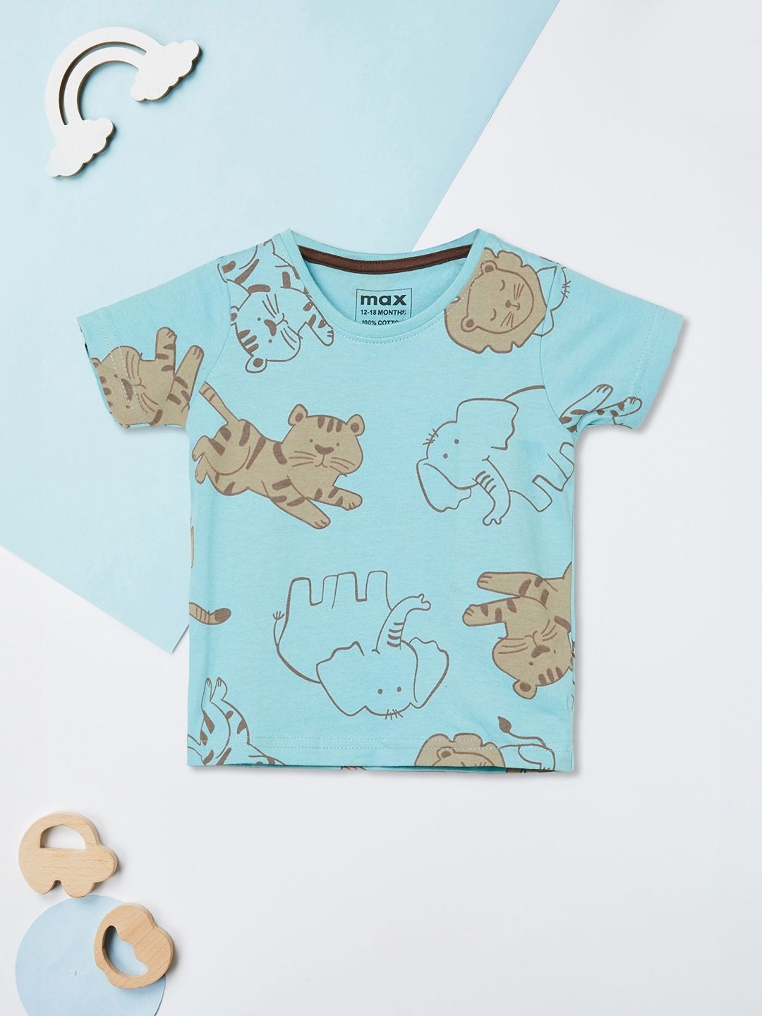 

max Boys Graphic Printed Round Neck Cotton T-shirt, Blue