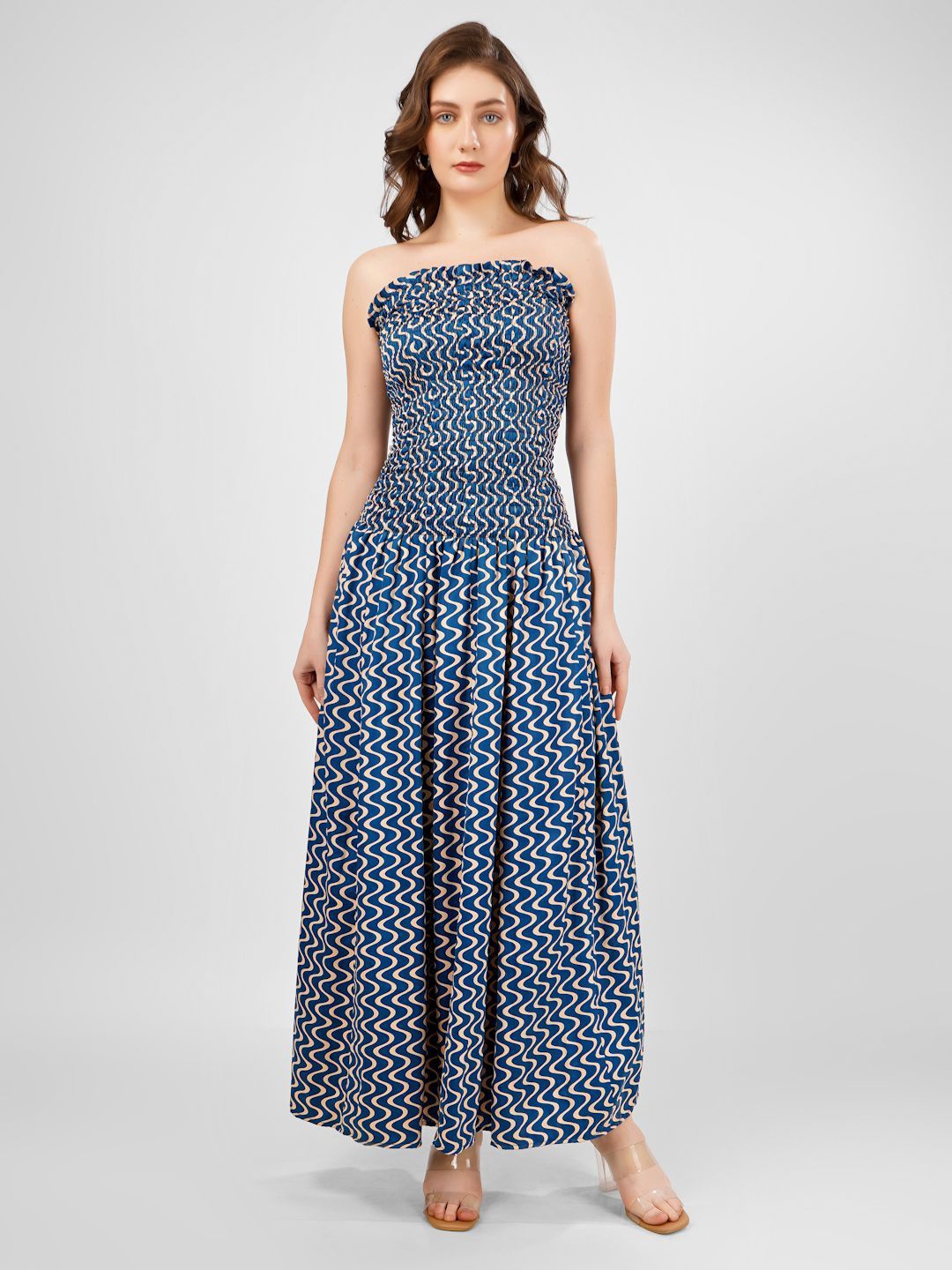 

SUNFAIRY Women Polka Dot Off-Shoulder Maxi Dress, Blue