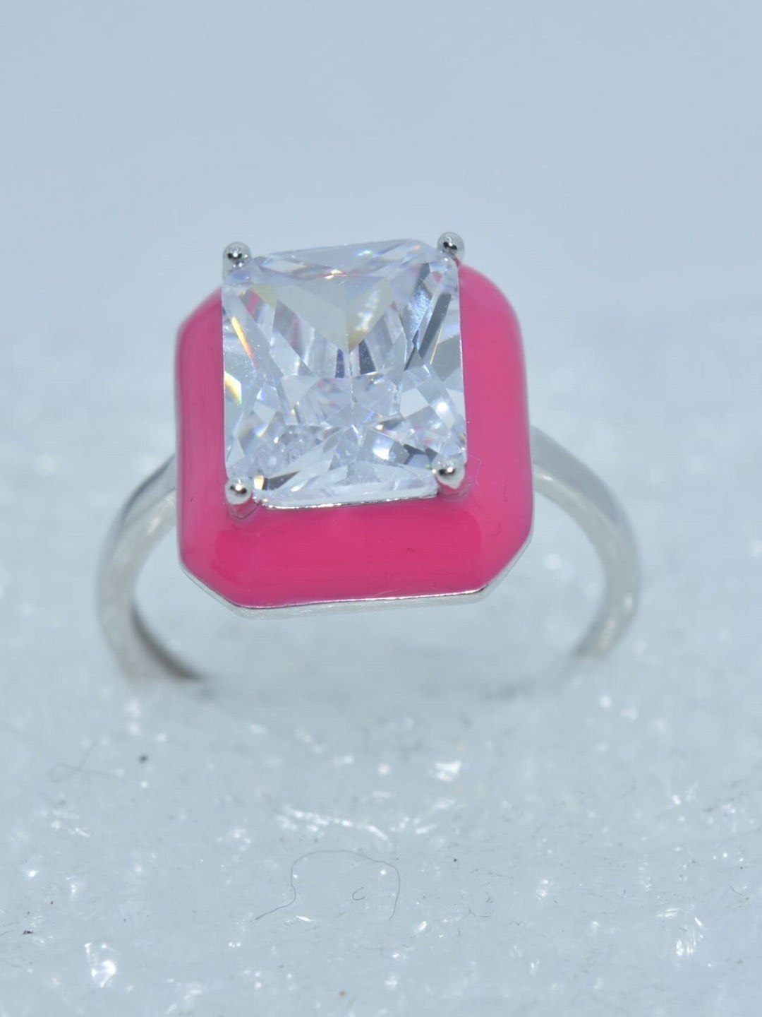 

Luxevogue Regal pink Gem Sterling Silver Rhodium-Plated CZ Finger Ring, White