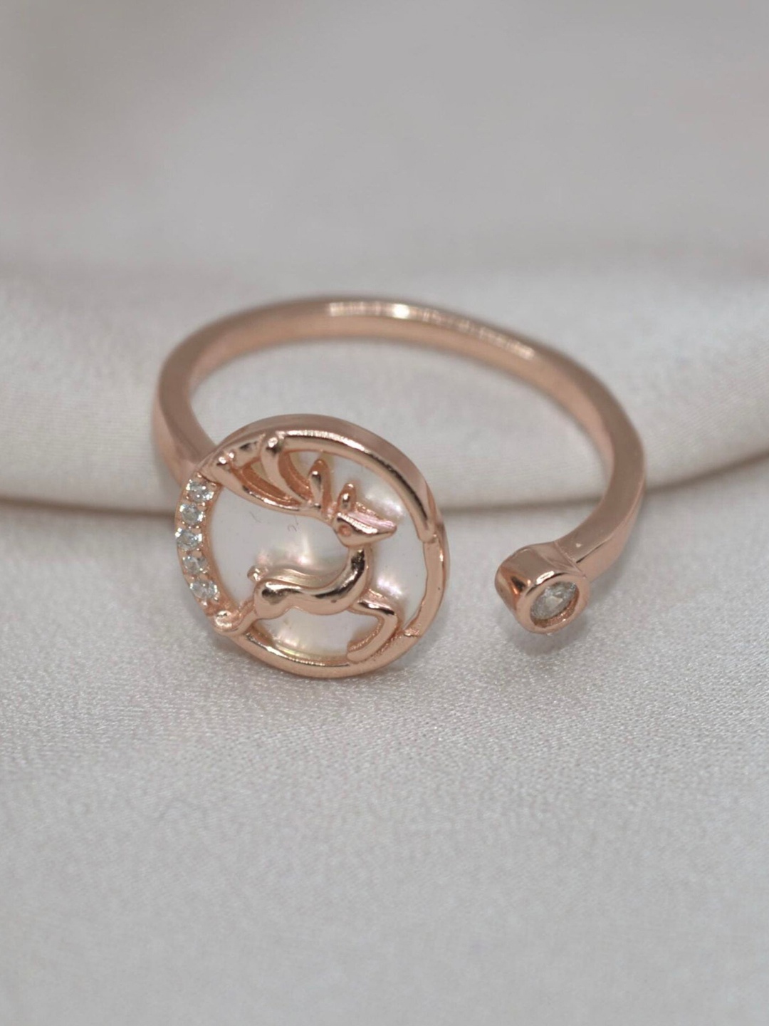 

Luxevogue Rudolph's Joyful Rose Gold-Plated Sterling Silver Cubic Zirconia Finger Ring