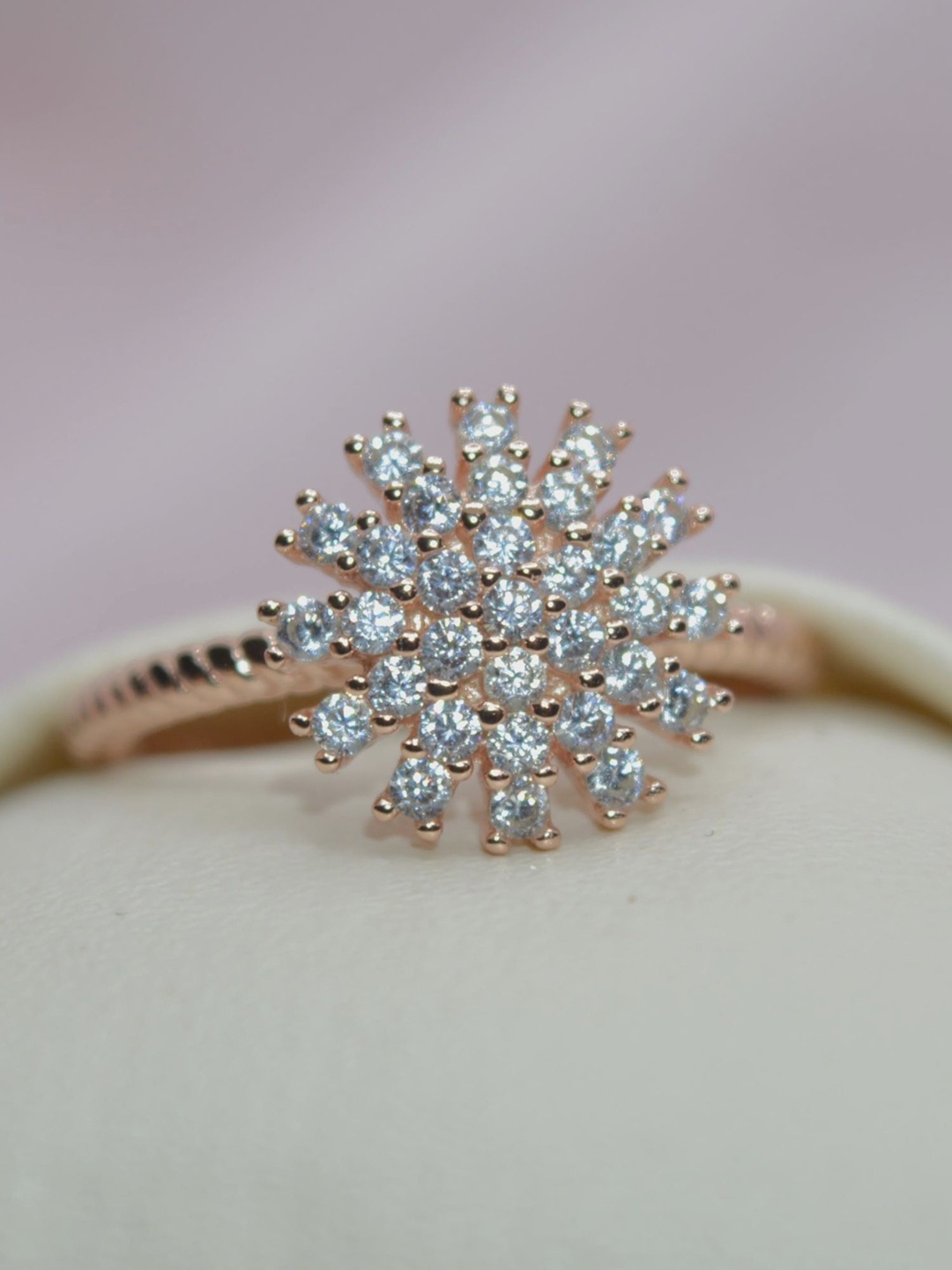 

Luxevogue Spiral Blossom 925 Sterling Silver Rose Gold-Plated Cubic Zirconia Finger Ring