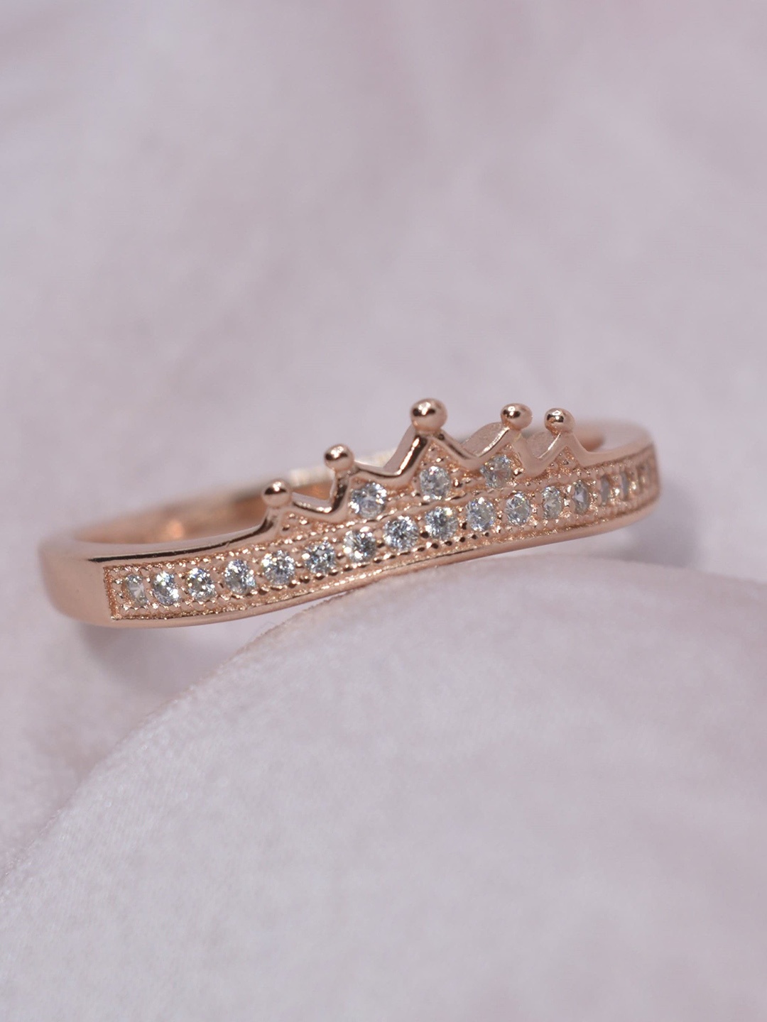 

Luxevogue 925 Sterling Silver Rose Gold-Plated Cubic Zirconia Sparkling Tiara Finger Ring