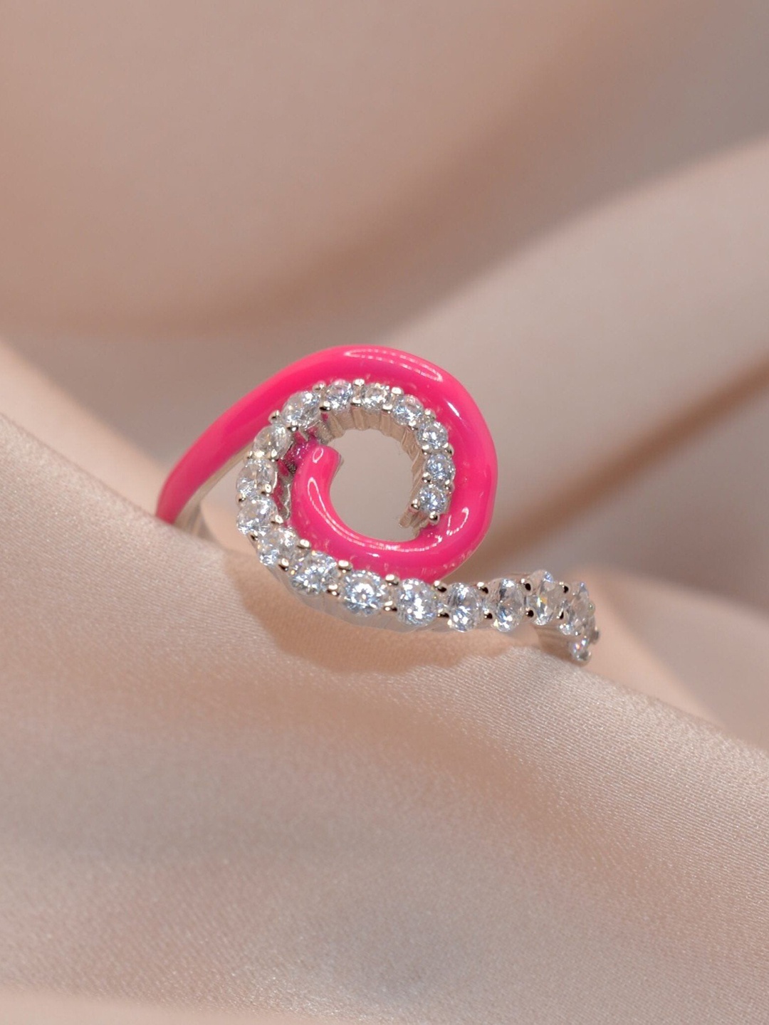 

Luxevogue Sterling Silver Rhodium-Plated Cubic Zirconia Enamel Radiance Finger Ring