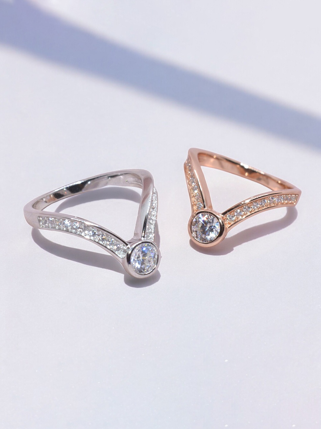 

Luxevogue Sterling Silver Rose Gold-Plated Cubic Zirconia Duet of Dazzle Finger Ring