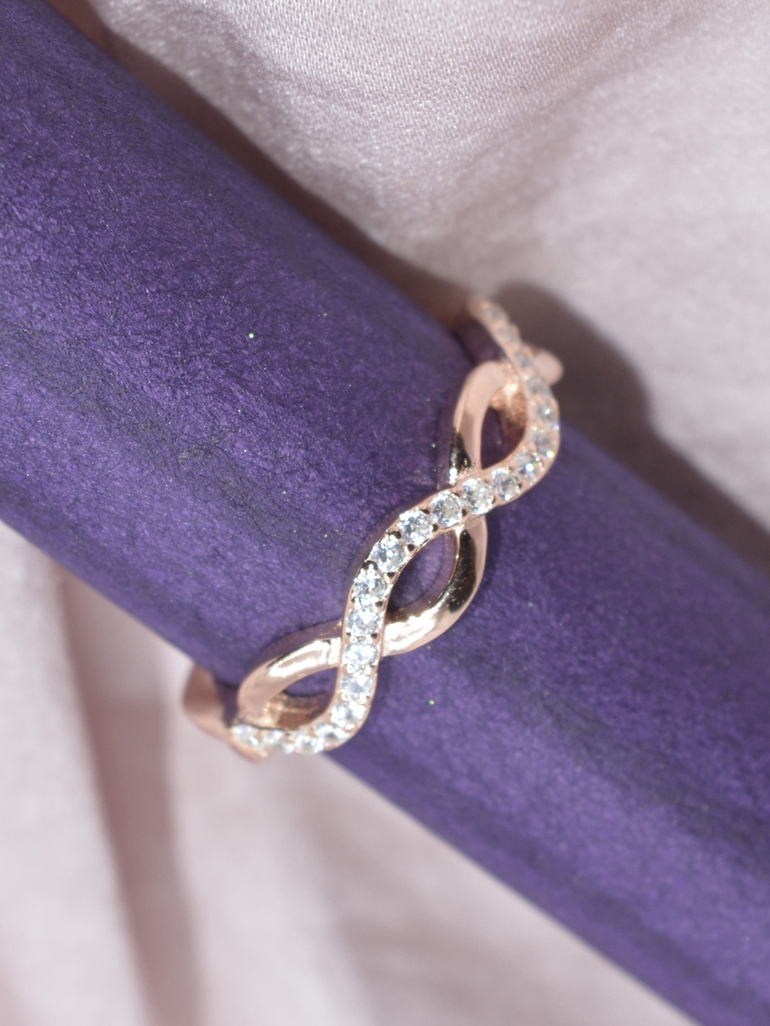 

Luxevogue Crossover Brilliance 925 Sterling Silver Rose Gold Plated CZ Studded Ring