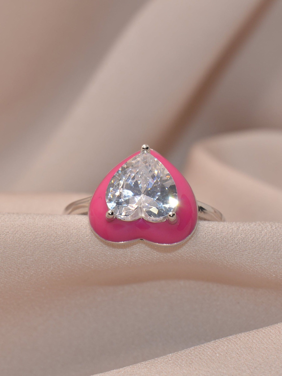 

Luxevogue Pinky Heart 925 Sterling Silver Rhodium Plated CZ Studded Ring, White