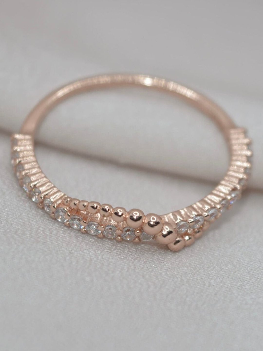 

Luxevogue Miniature 925 Sterling Silver Rose Gold Plated CZ Studded Ring