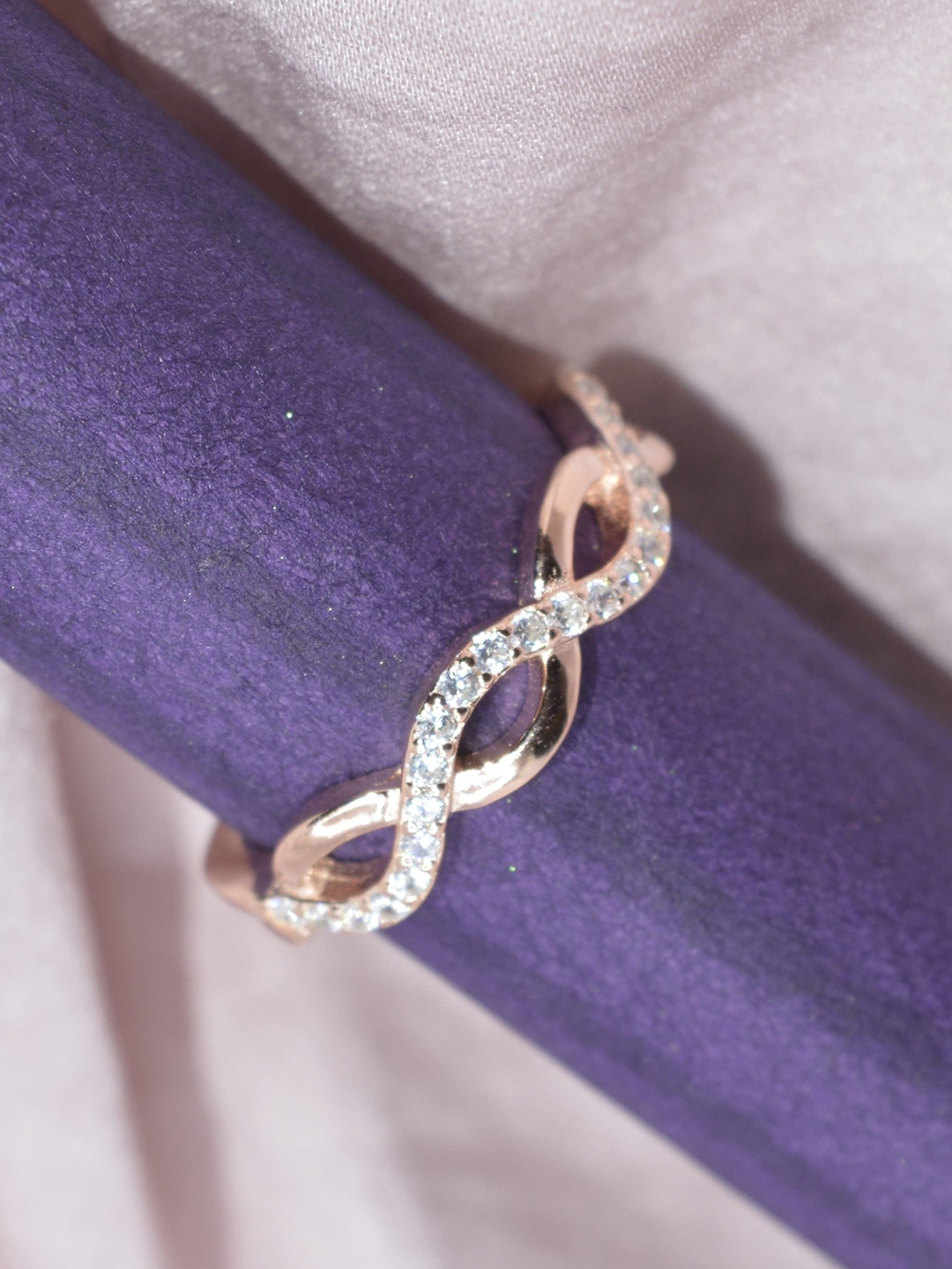 

Luxevogue Crossover Brilliance 925 Sterling Silver Rose Gold Plated CZ Studded Ring