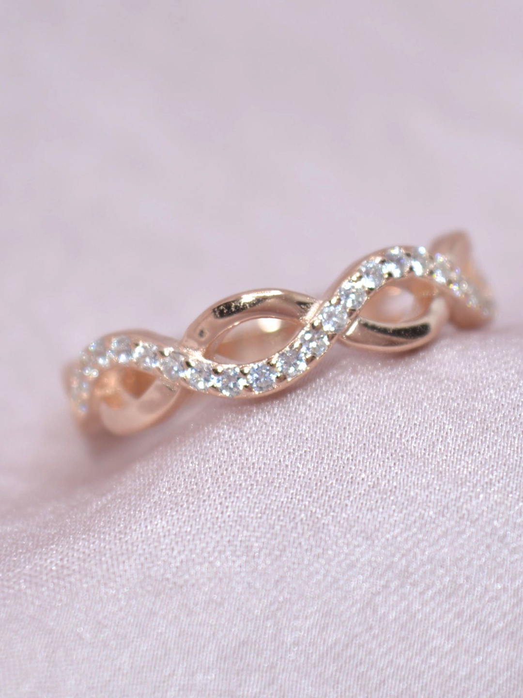 

Luxevogue Crossover Brilliance 925 Sterling Silver Rose Gold Plated CZ Studded Ring