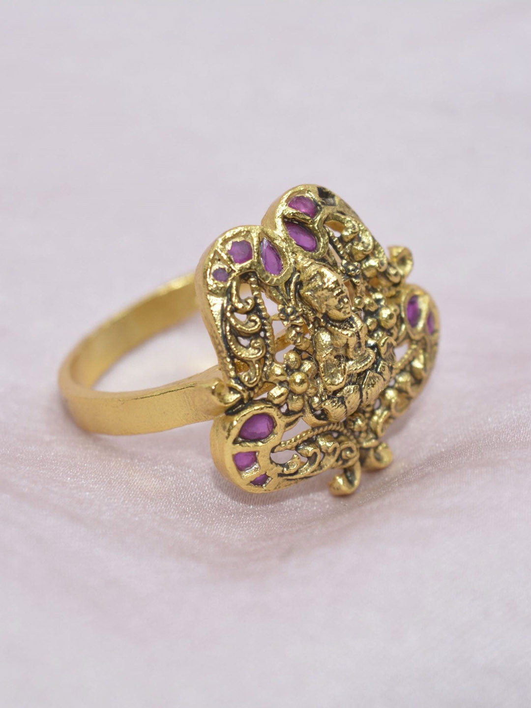 

Luxevogue Divine Heritage 925 Sterling Silver Gold Plated CZ Studded Ring, Yellow
