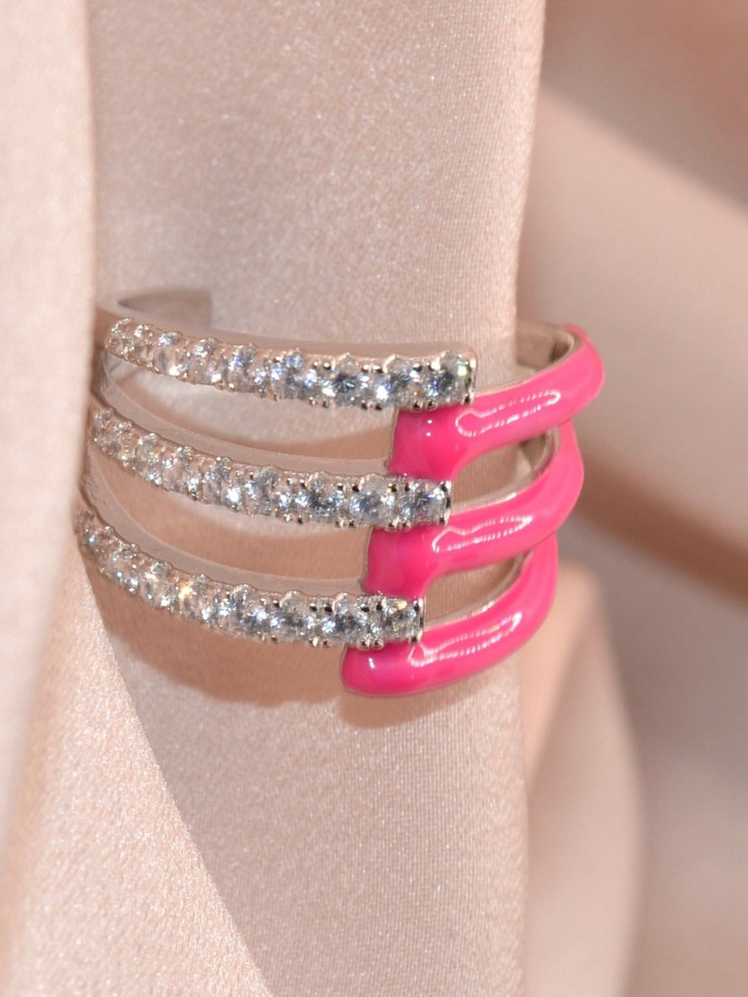 

Luxevogue Blush 925 Sterling Silver Rhodium Plated CZ Studded Ring, White