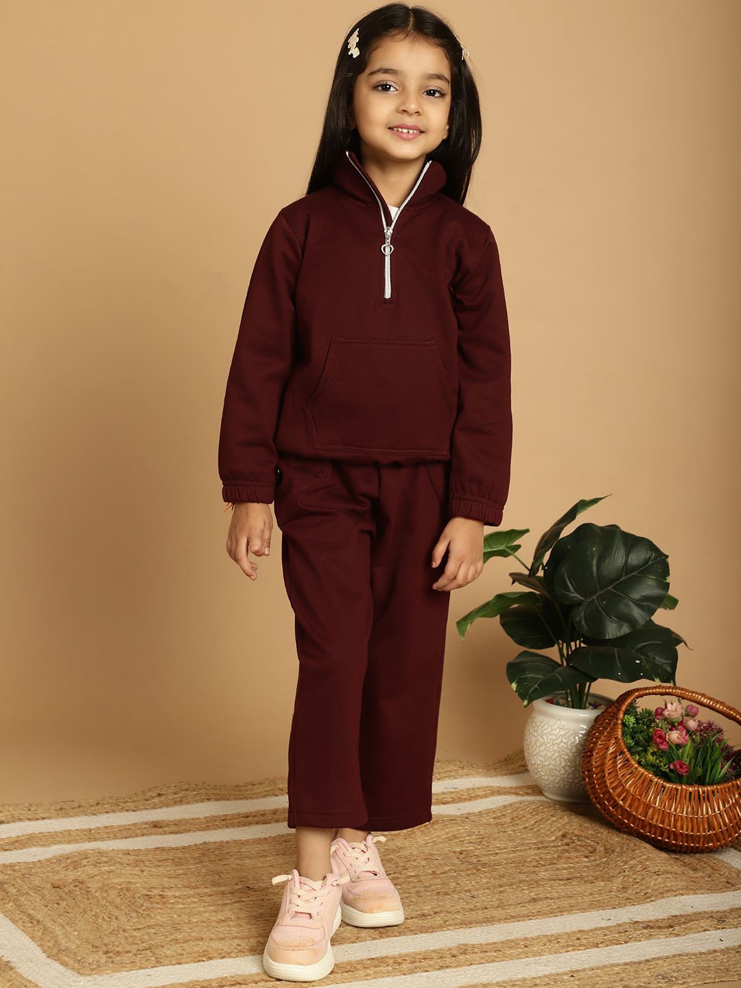 

MINI & MING Girls Polo Collar Long Sleeves Sweatshirt With Trouser, Burgundy
